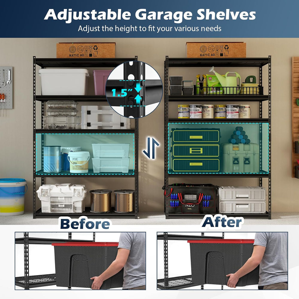 Tangkula 5-Tier Metal Storage Shelves, Garage Shelving Units with 2000 LBS Ca...