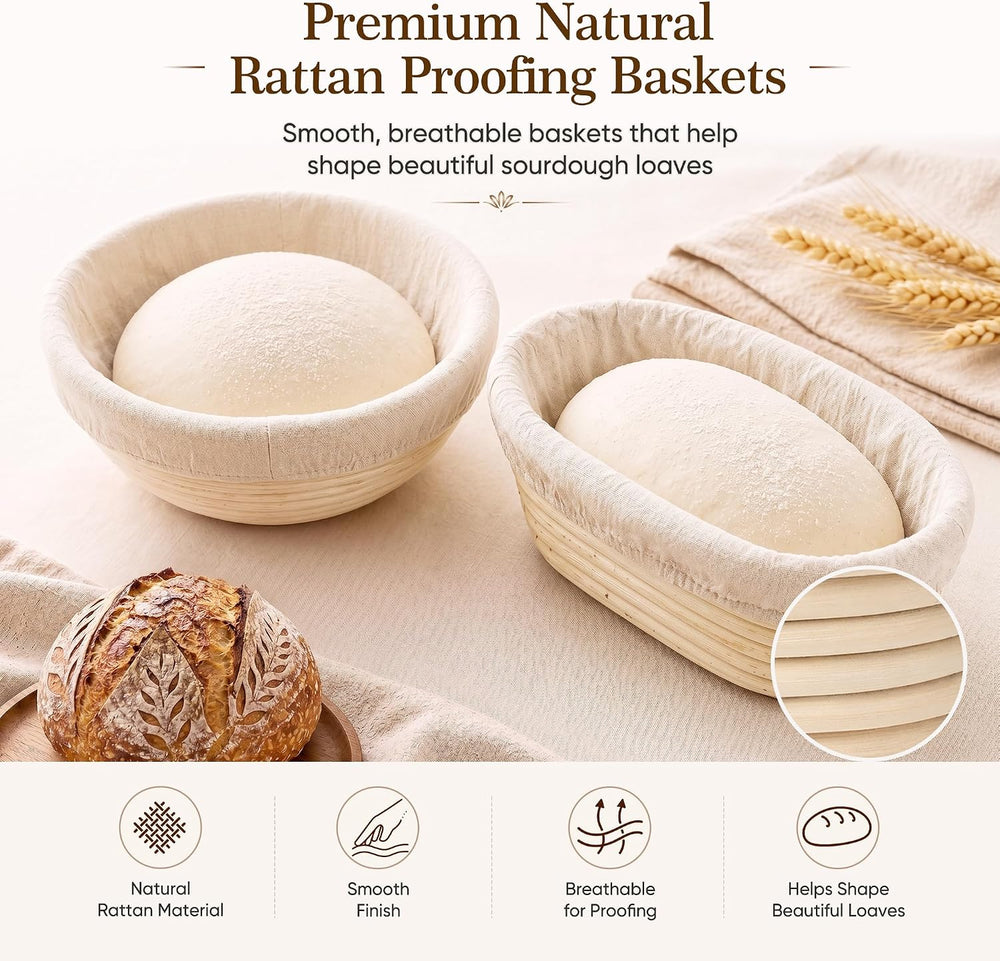 Sourdough Starter Kit, Round & Oval Banneton Bread Proofing Baskets