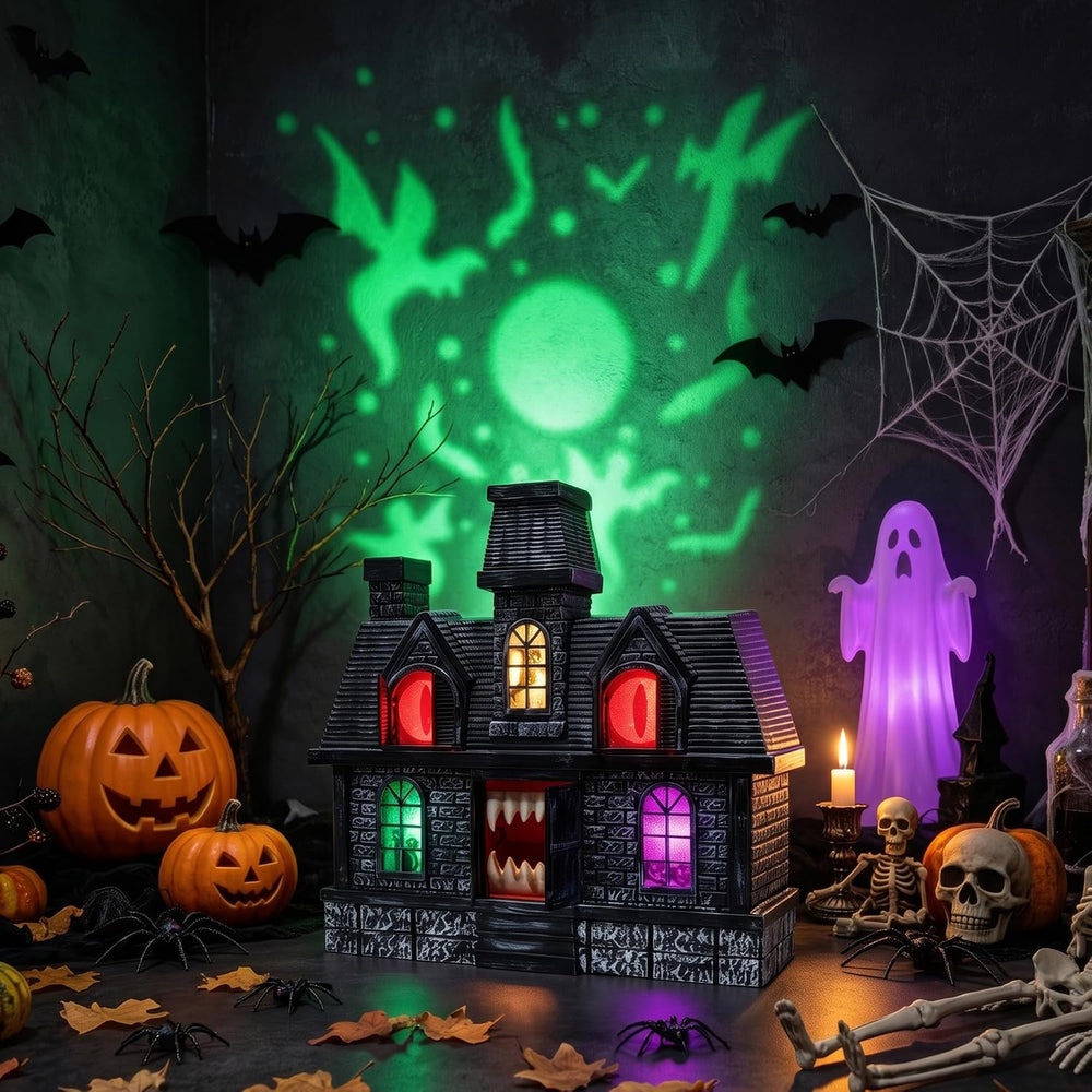 14" Halloween Projection Haunted House Decor, Colorful Lights