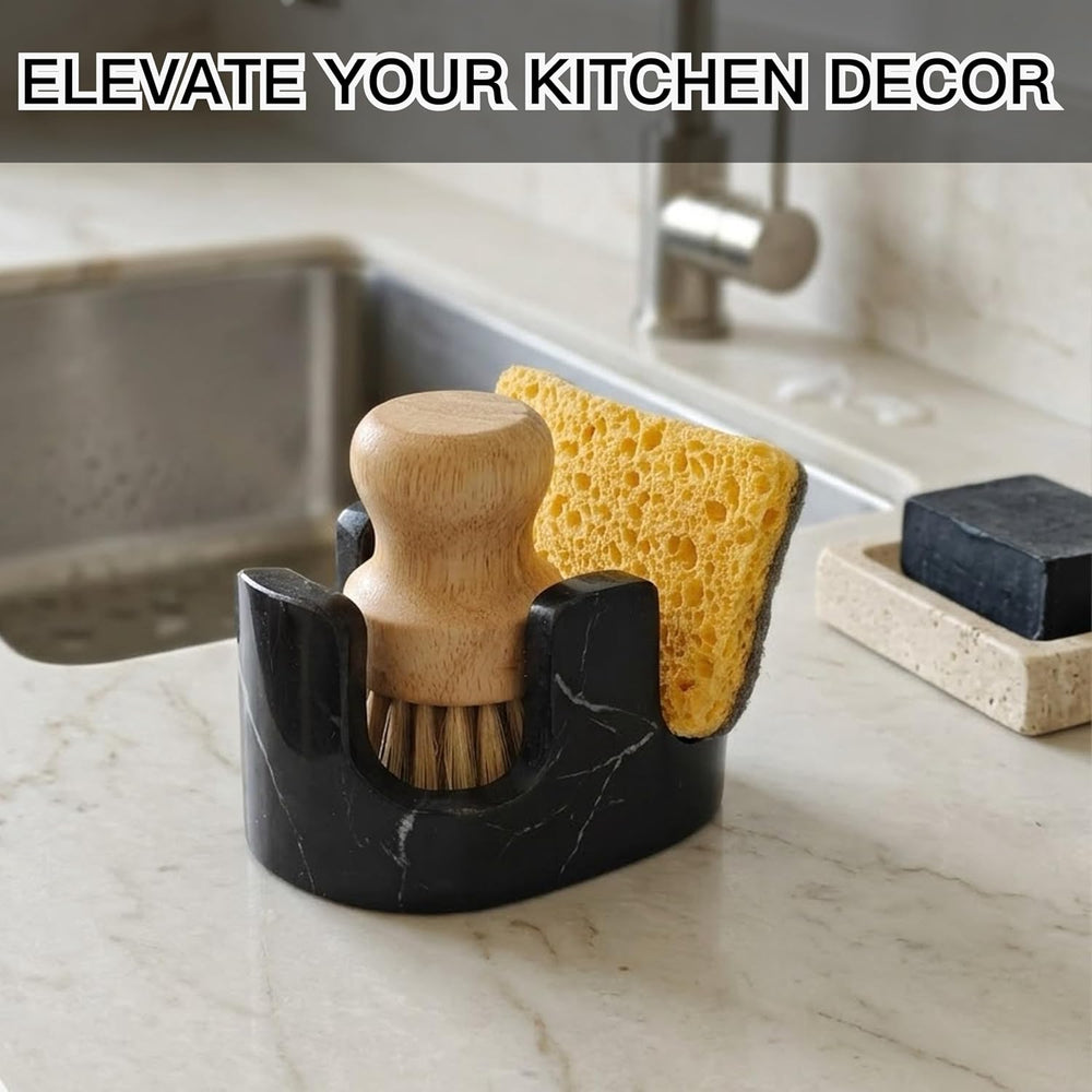 Black Marble Sponge Holder for Kitchen Sink, 2-in-1 Natural Stone Sponge &amp...