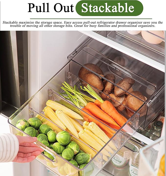 bealy 3 Pack Fridge Organizer and Storage, Fridge Drawers Clear Stackable