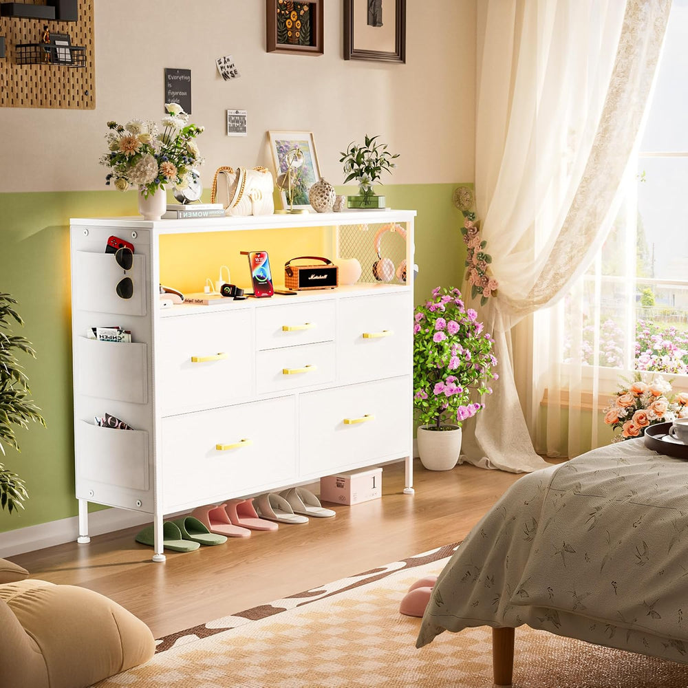 6 Drawer Chest with LED and Power, 45" TV Stand for Bedroom