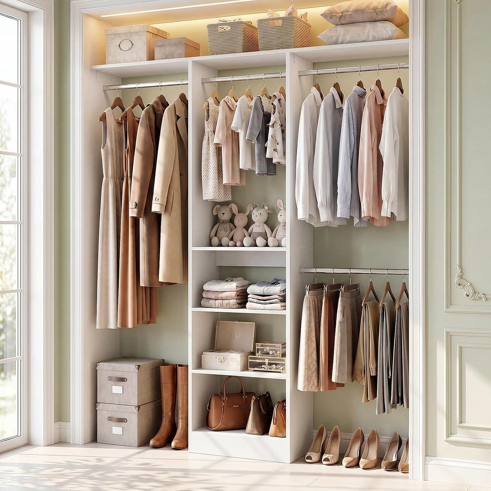 Besiost 4FT Small Closet Organizer System with 4 Hanging Rods & 3 Shelves