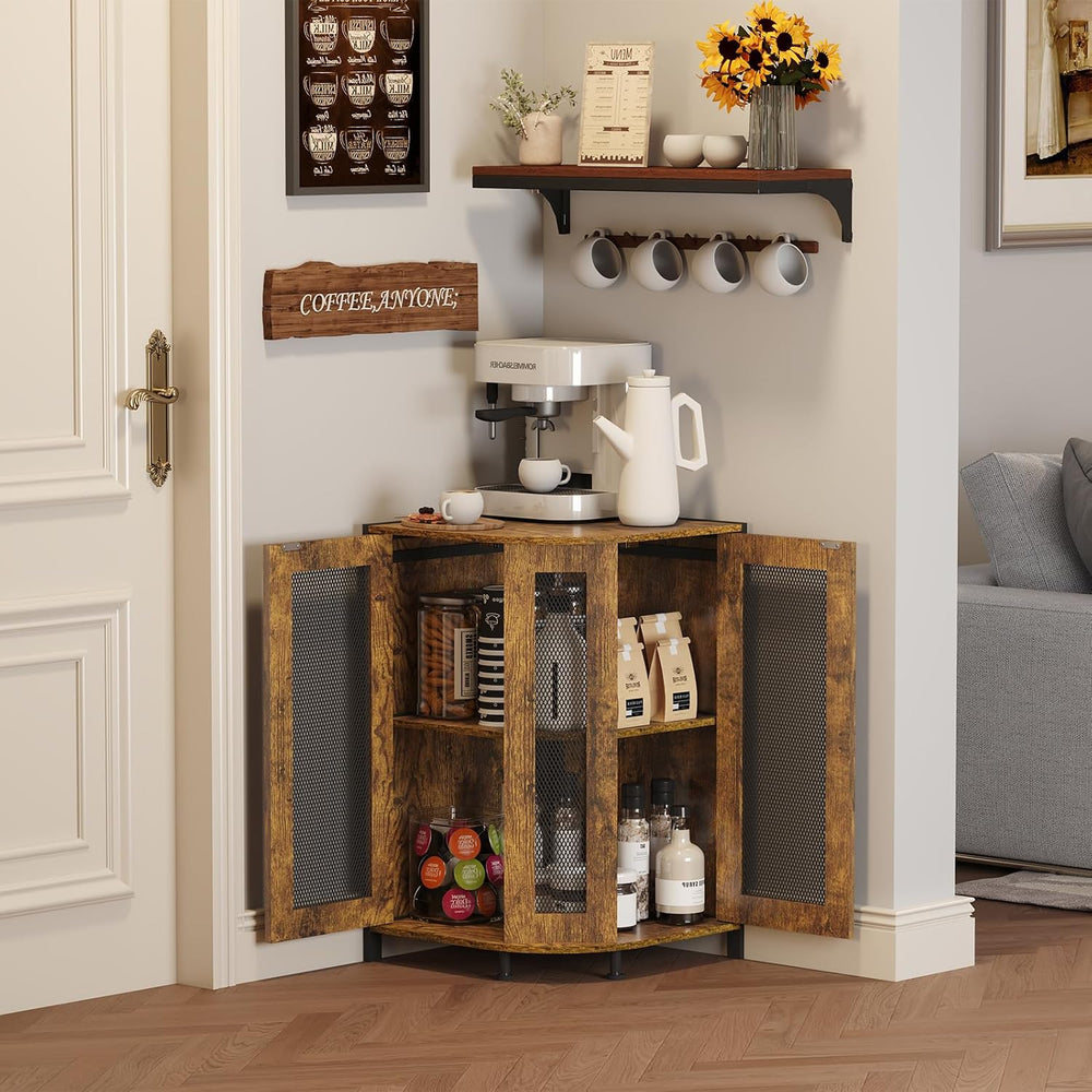 Coffee Bar Cabinet, 3-Tier Corner Coffee Cabinet with Storage Shelf