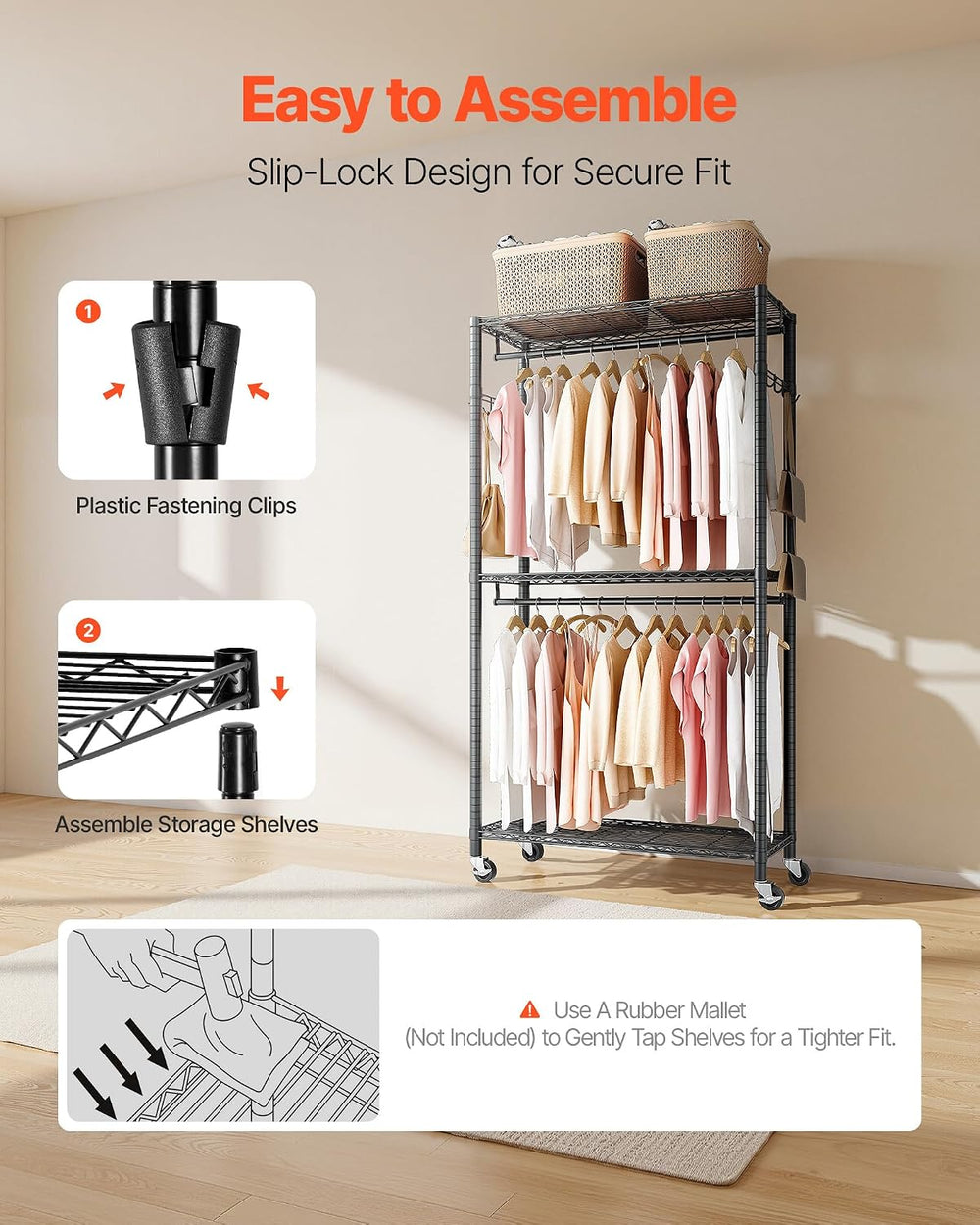 VEVOR Clothing Garment Rack, Heavy Duty Closet Wardrobe, Adjustable Tiers Clo...