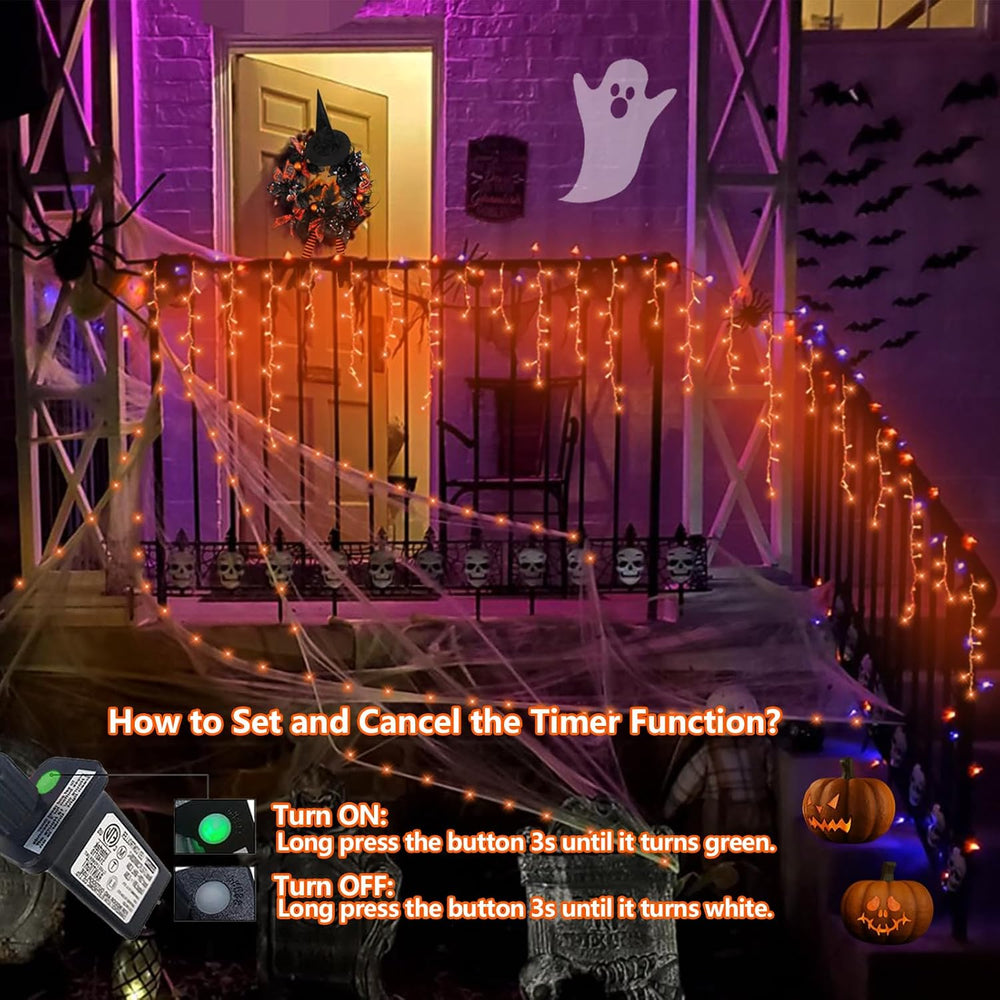 QITONG Orange Lights for Halloween, 33ft 400 LED Icicle Lights for Outside Pl...