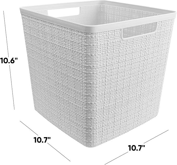 Curver Jute Decorative Plastic Organization and Storage Basket Perfect Bins (...