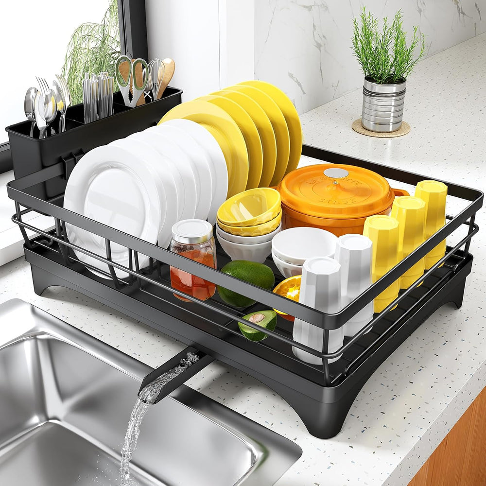 SNTD Dish Drying Rack for Kitchen Counter, 11.8" W x 16.7" L, Black