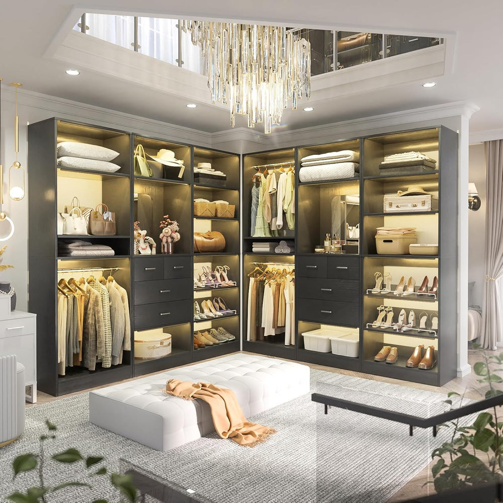 Unikito 75” Closet System with Drawers, 6.2FT Wood Closet Organizer with Hang...