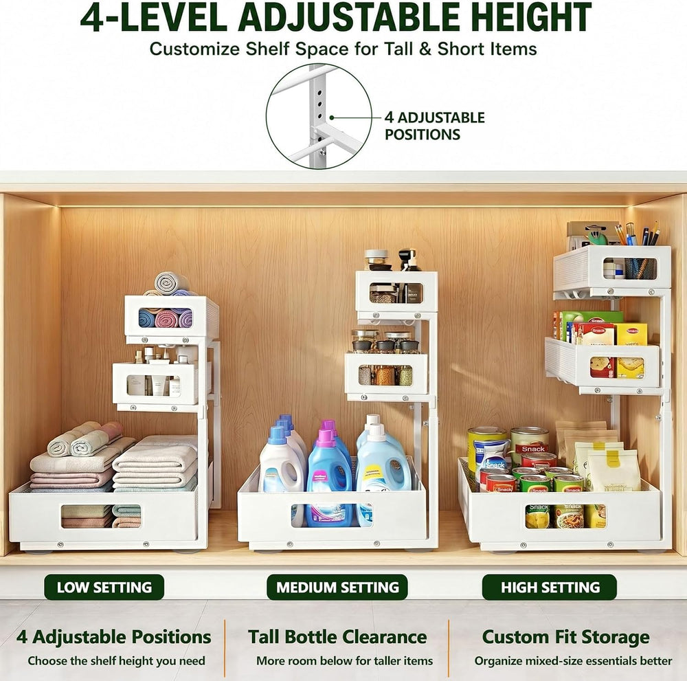 3 Tier Under Sink Organizer for Bathroom, Pull Out Drawers, 2 Pack