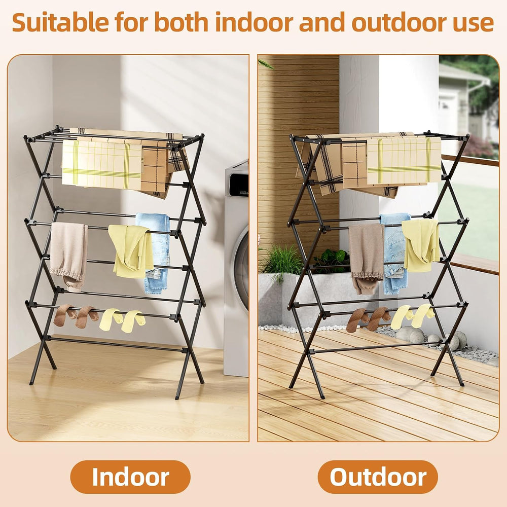 Drying Rack Clothing, 3-Tier Clothes Drying Rack Foldable, Antirust Laundry D...