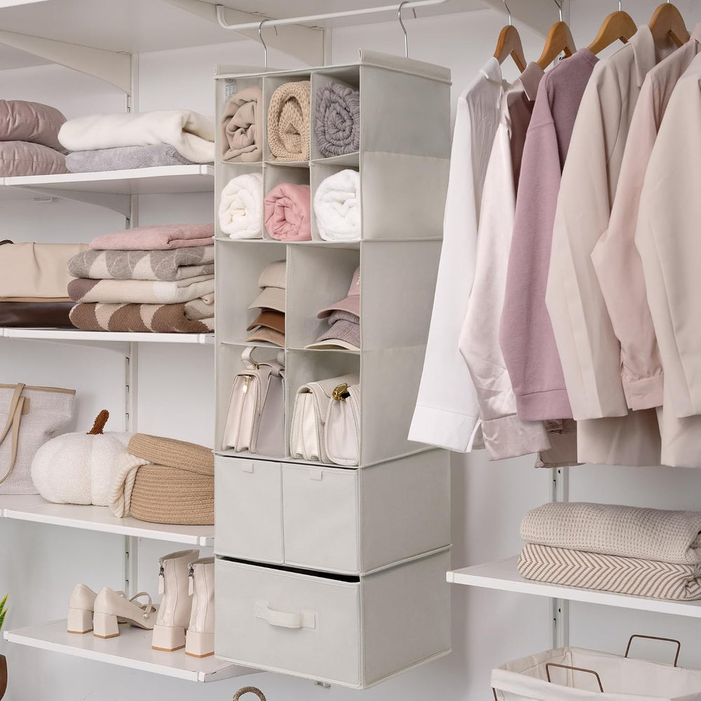 GRANNY SAYS Hanging Closet Organizer, 3 Drawers, 6 Shelves, Beige
