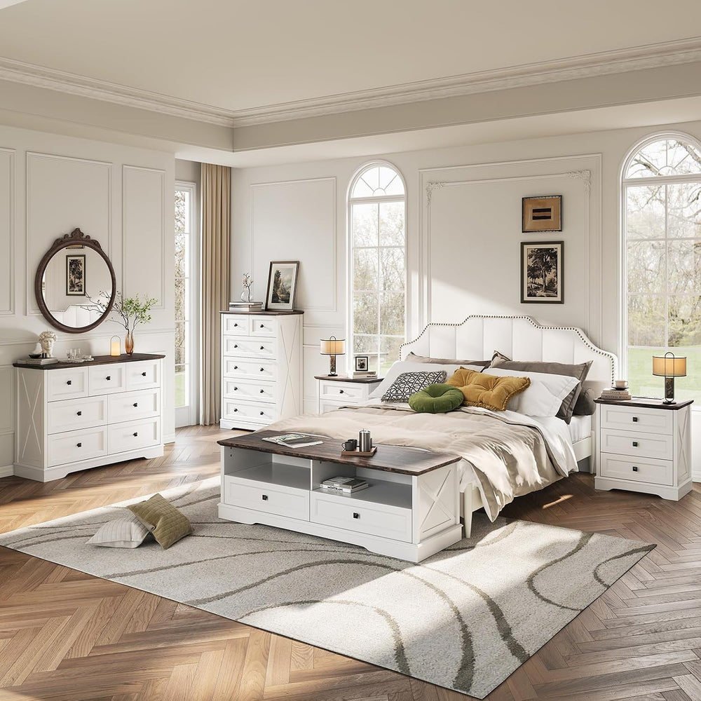 Farmhouse 7 Drawers Dresser for Bedroom with Charging Station,Wood Dressers