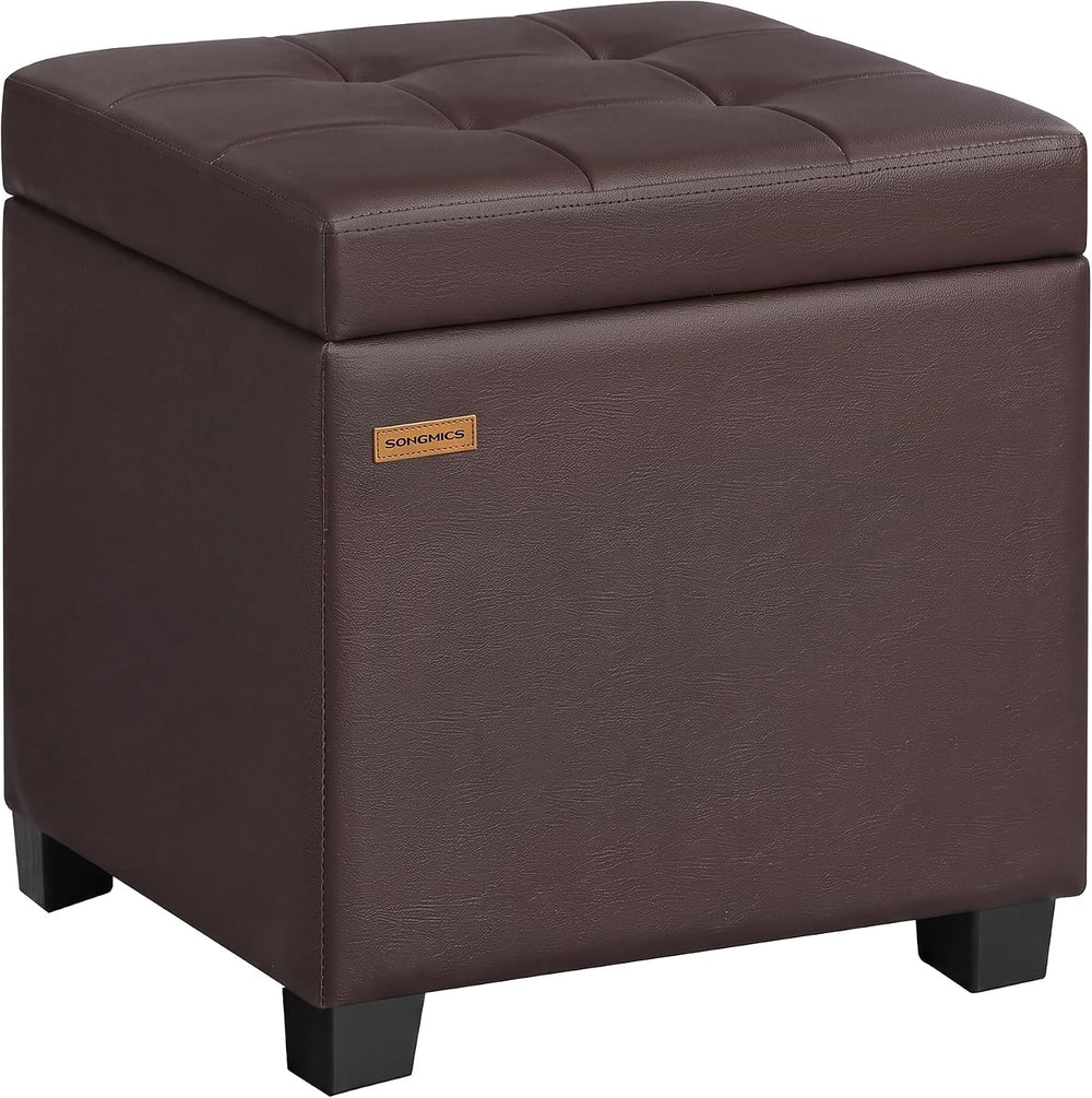 SONGMICS Square Storage Ottoman with Hinged Lid, 16.9 x 16.9 x 18.1 Inches