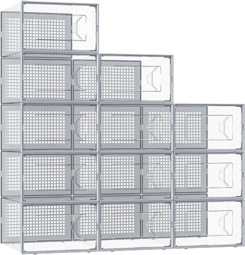 Kuject X-Large Shoe Storage Box Fit Size 11,Clear Plastic Stackable Shoe Orga...