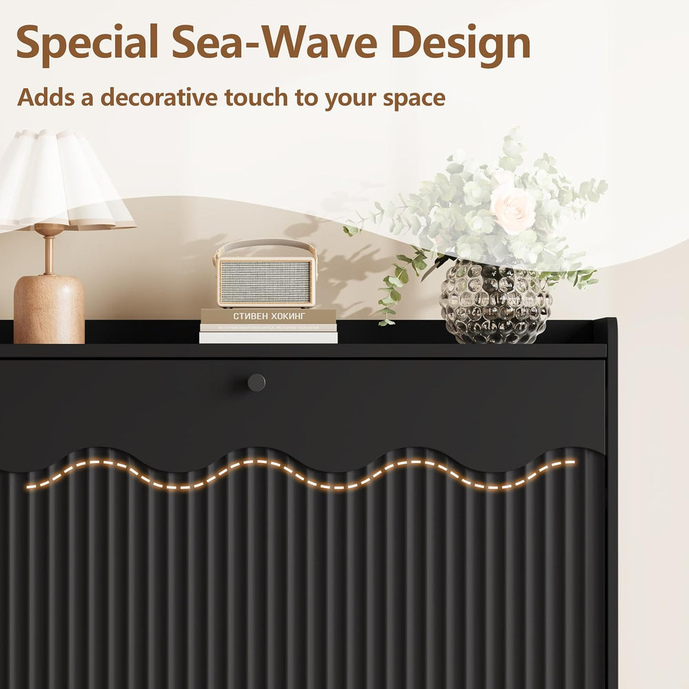 BORNOON Shoe Storage Cabinet with 3 Flip Drawers and Modern Wave-Edge Fluted ...