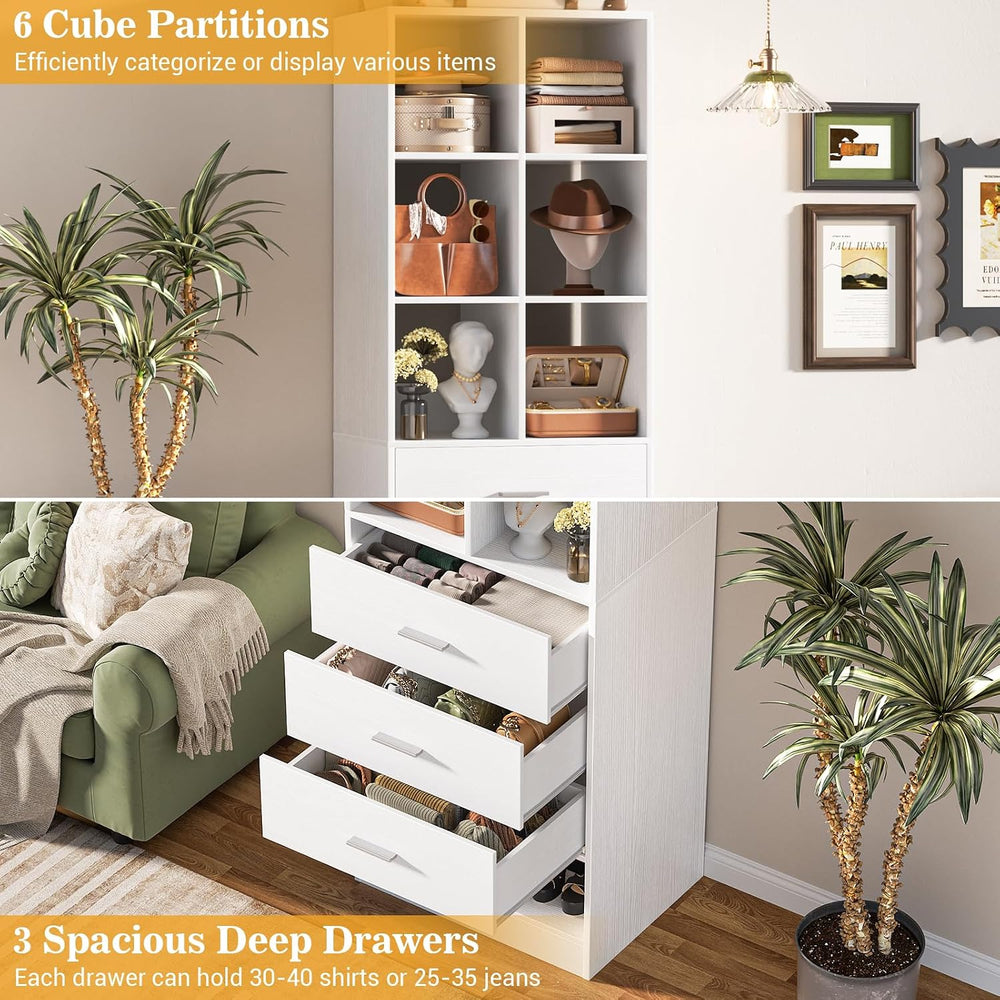 Closet System Organizer with 3 Drawers and Partition Storage, Freestanding Wa...