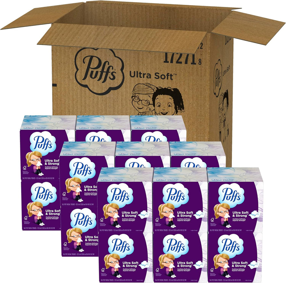 Puffs Facial Tissue Ultra Soft Non-Lotion, 18 Cube Boxes, 56 Facial Tissues p...