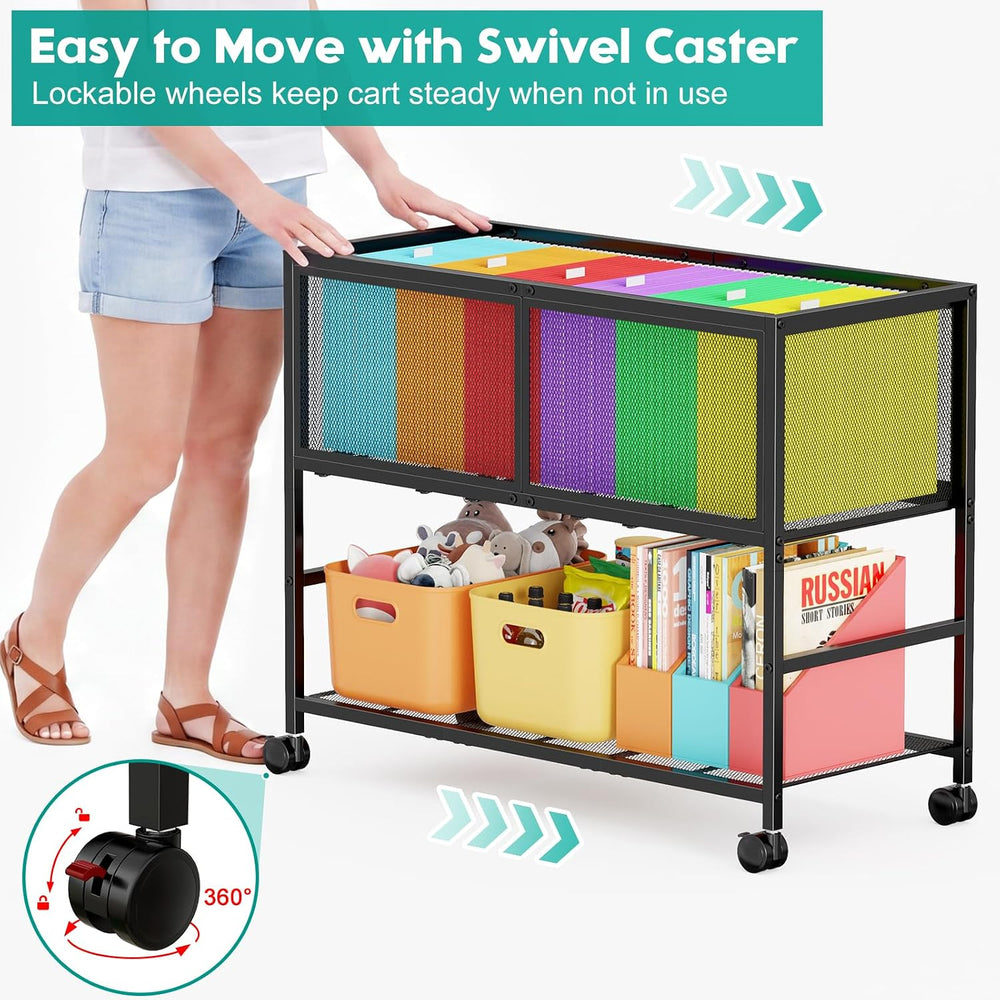 Rolling File Cart with Wheels, Open File Cabinet for Letter Size
