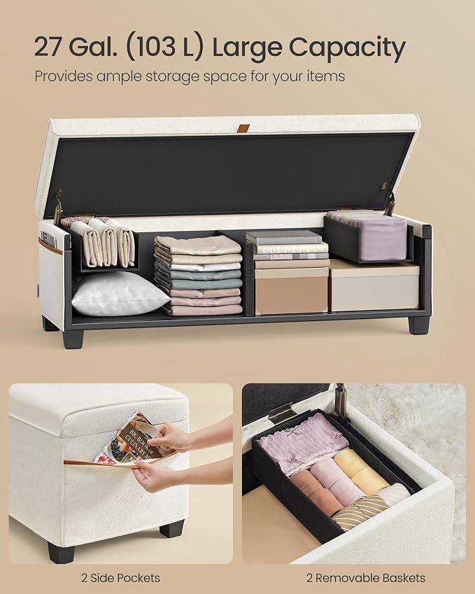SONGMICS Storage Ottoman Bench, Storage Chest, 15.7 x 43.3 x 15.7 Inches