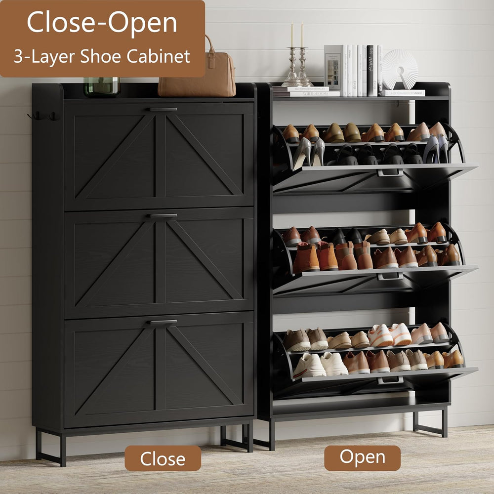 Xixini Shoe Storage Cabinet with 3 Flip Drawers, Entryway Shoe Rack, Black