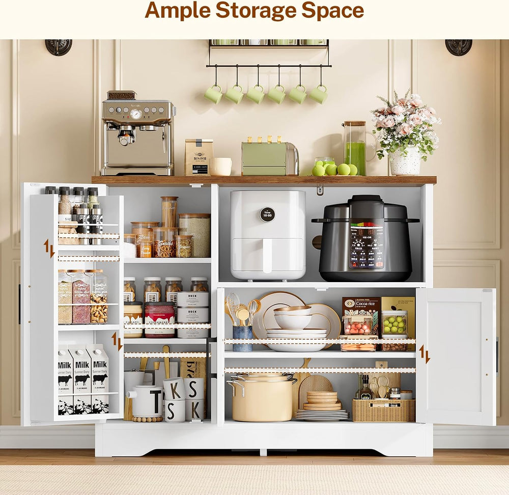Coffee Bar Cabinet with Door Shelves & Adjustable Shelves, Small Buffet C...