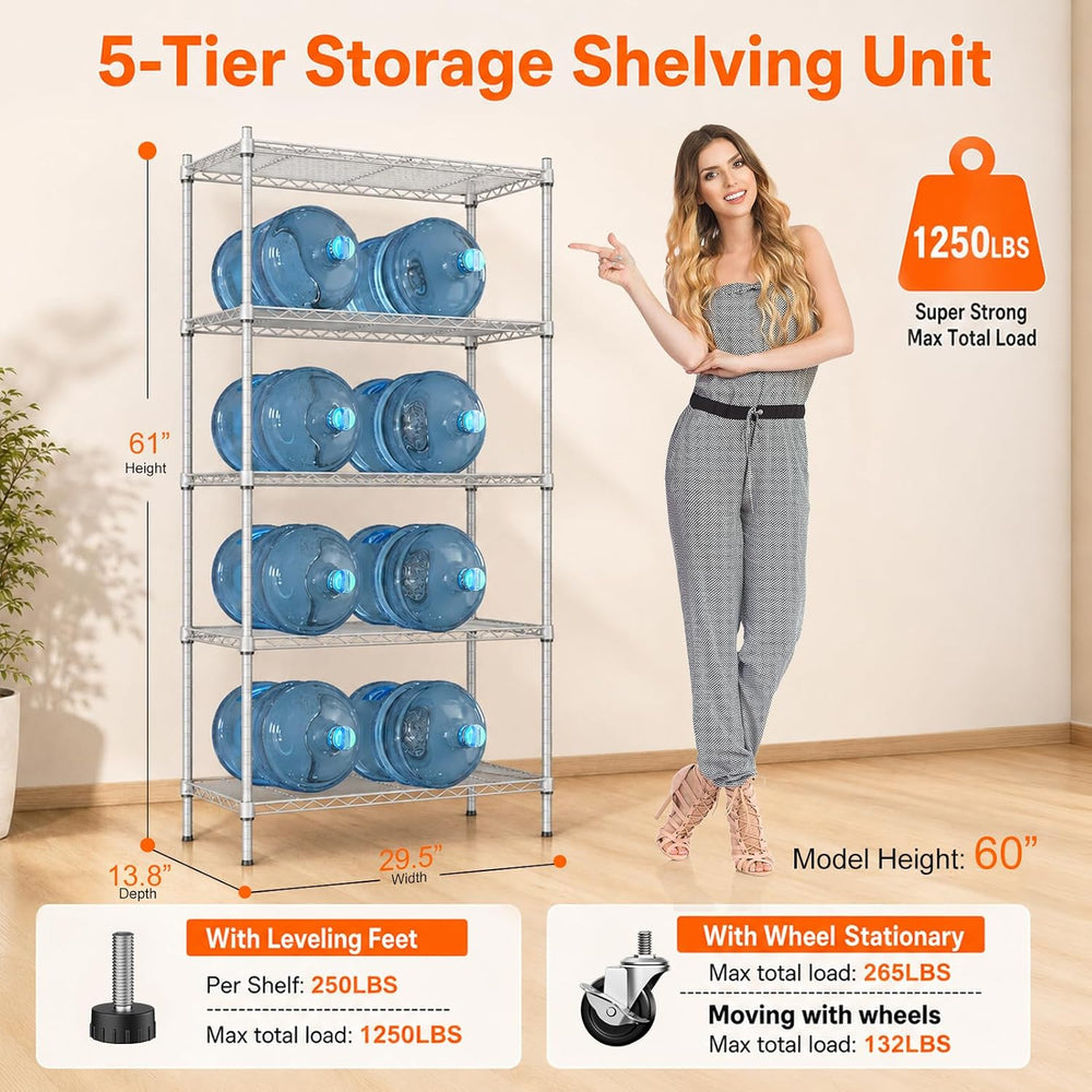 5 Tier Wire Shelving Unit, 61" H Heavy Duty Metal Storage Shelves