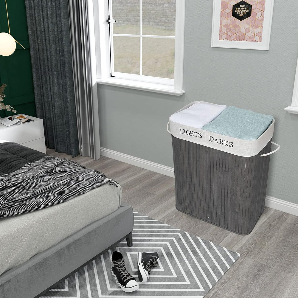 Meerveil Laundry Basket Bamboo Foldable Laundry Storage Bin with Removable Li...