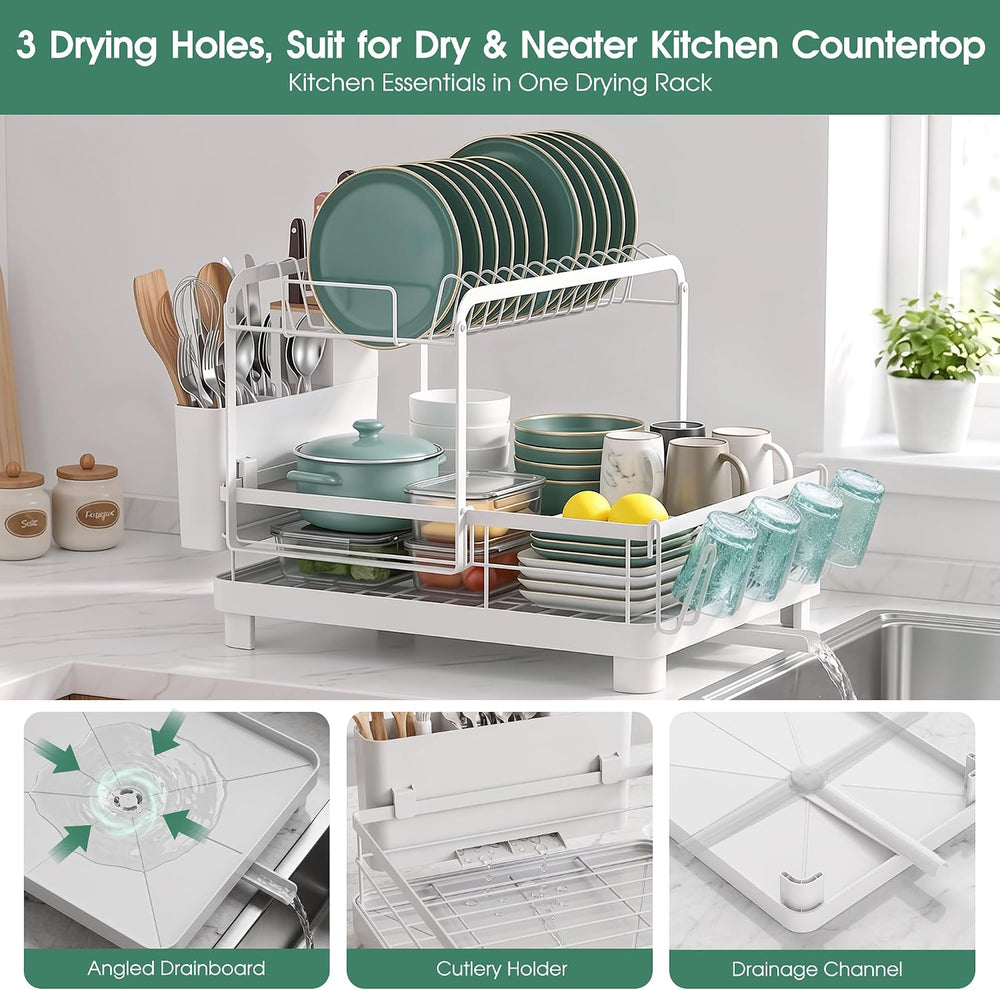 Runnatal 2-Tier Dish Drying Rack with Drainboard for Kitchen Counter