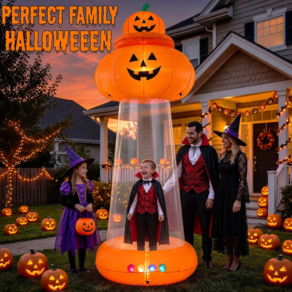 9 FT Halloween Inflatable Pumpkin, UFO Unique Alien Cow Abduction Design