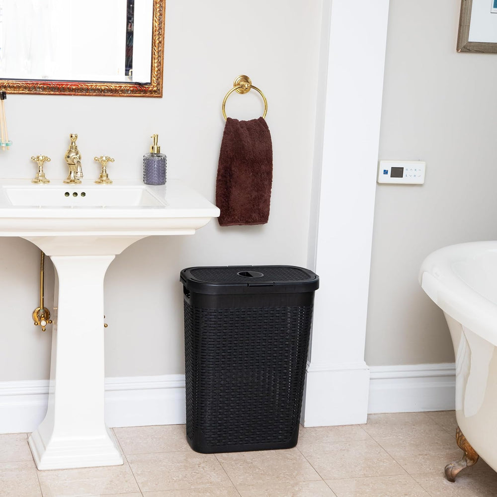 Mind Reader Slim Laundry Hamper with Lid, 40L Clothes Basket, Narrow Tapered ...