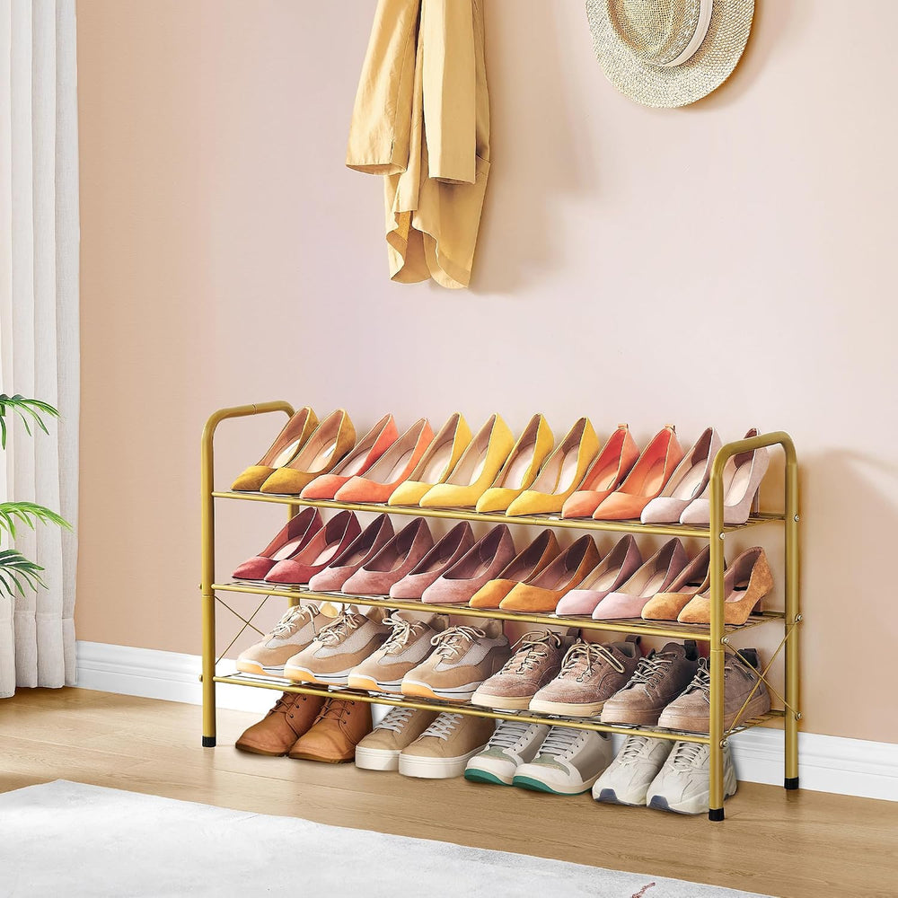 Hoctieon 3 Tier Mesh Style Shoe Rack, Entryway Shoe Shelf, Shoe Storage Organ...