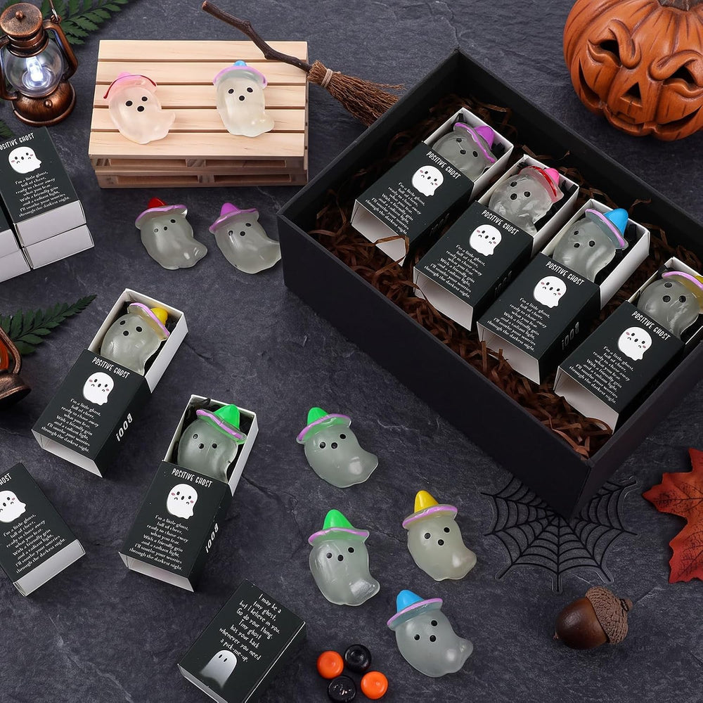 100 Sets Halloween Positive Gifts Luminous Ghost Desk Decor Trinkets, Clear
