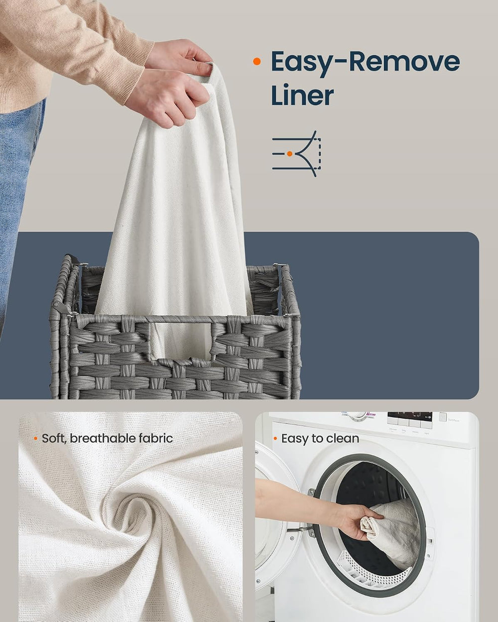 SONGMICS HOME Laundry Hamper with Lid, Clothes Basket with Removable Liner an...
