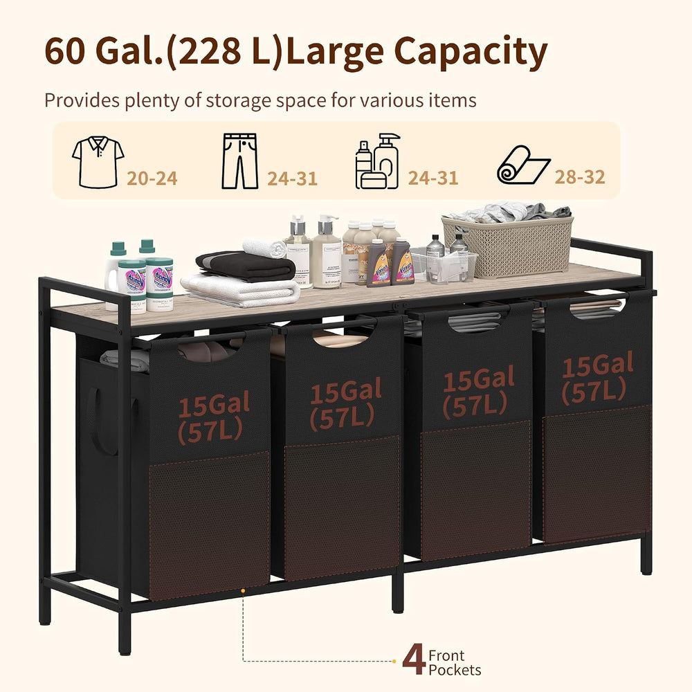 Heybly Laundry Hampers, 4 × 15Gal (228 L) Laundry Basket with Large Desktop S...