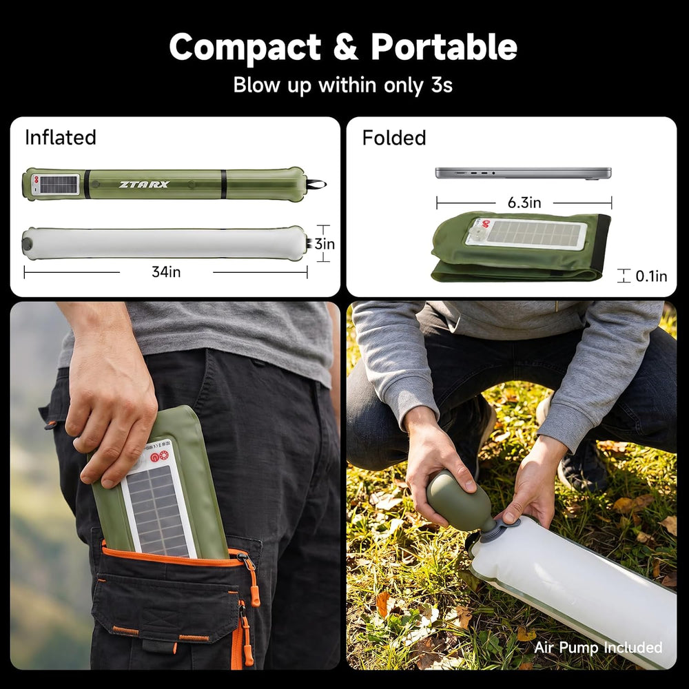 FOUSS 34" RGB Inflatable Solar Camping Lantern, IP66 Waterproof