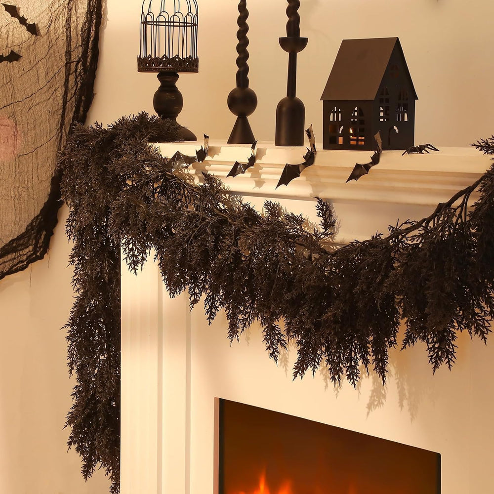 Dingion 2 Pack 9 ft Halloween Black Artificial Cedar Garland