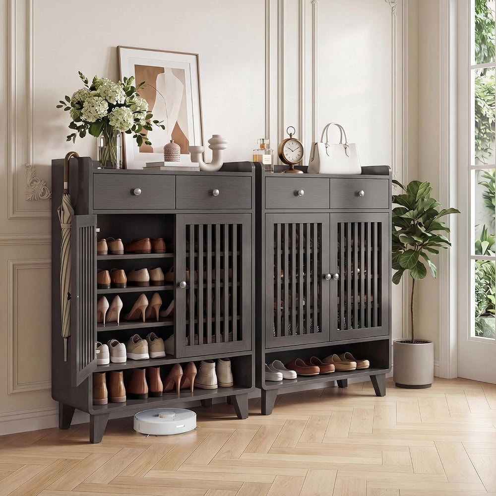 Shoe Cabinet, 43.9" Tall Shoe Storage Cabinet with 2 Doors & Drawer