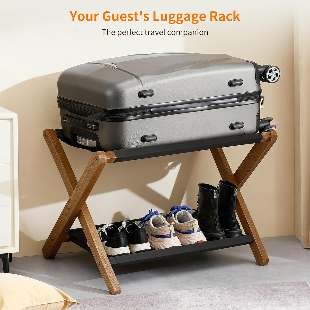Heybly Luggage Rack, Folding Suitcase Stand with Storage Shelf HLR010WB1