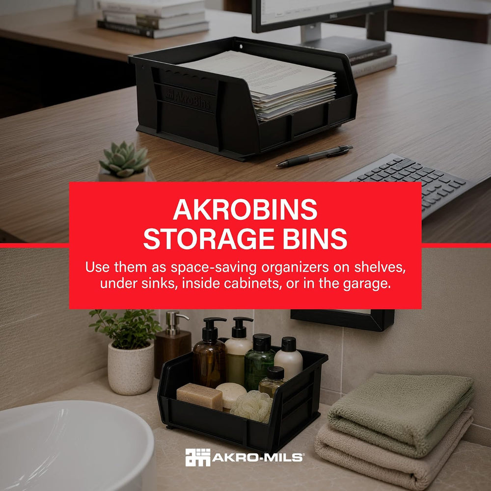 Akro-Mils 30235 AkroBins Plastic Storage Bins, 11"x11"x5", Bla...