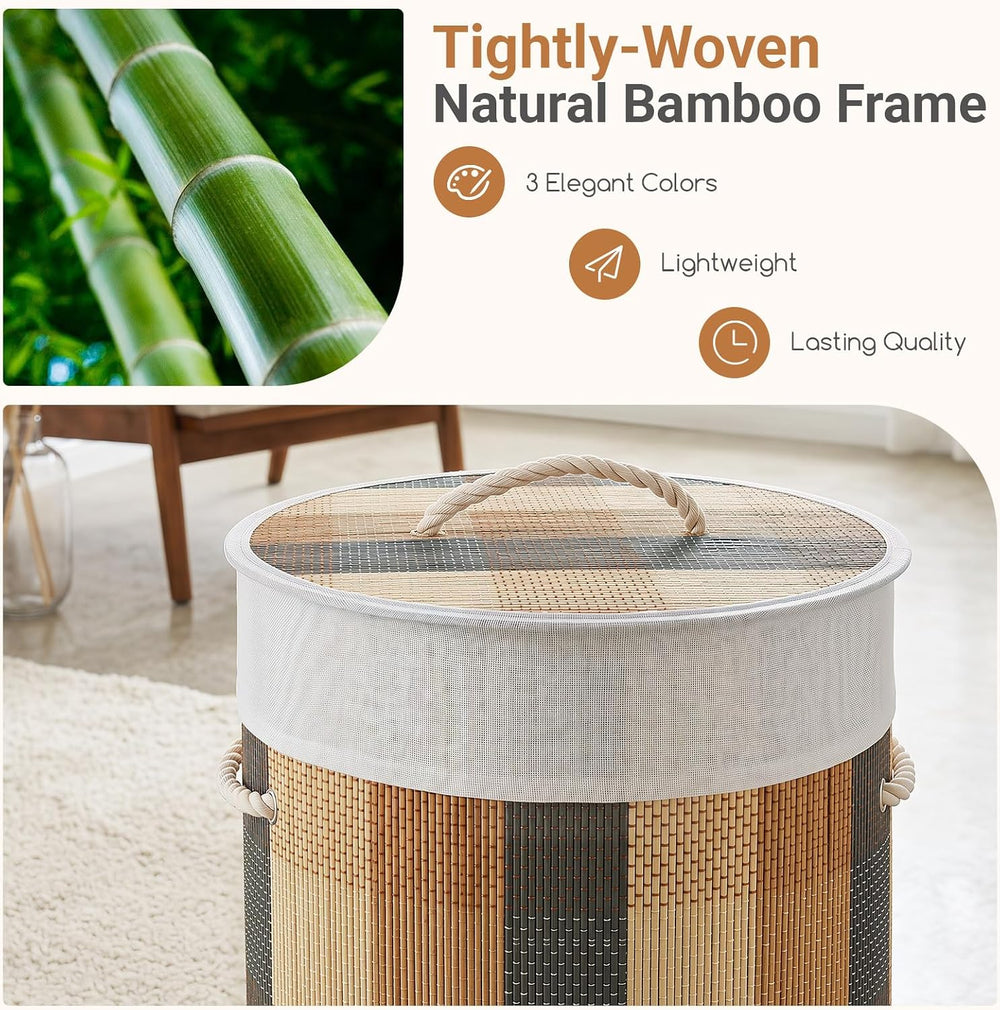 Giantex Round Bamboo Laundry Hamper with Lid, 13.2 Gal Large Capacity Clothes...