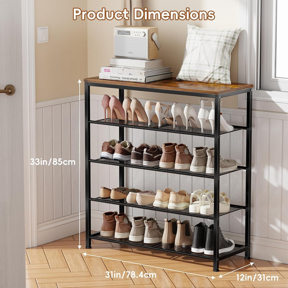 5 Tier Metal Shoe Rack for Entryway, 31" Wide Shoe Storage Organizer