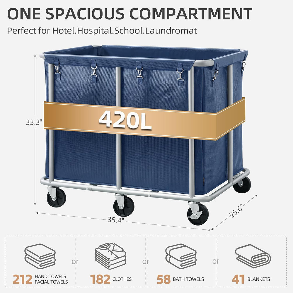 STORAGE MANIAC Commercial Laundry Cart with Wheels, 420L Blue