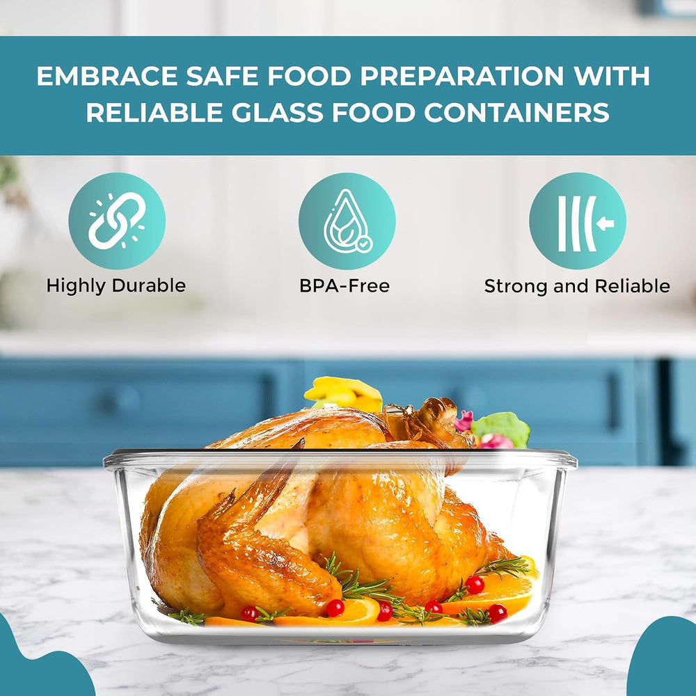 Razab 10 Cups/ 80 Oz 4 Pc (Set of 2) Glass Food Storage Containers with Airti...