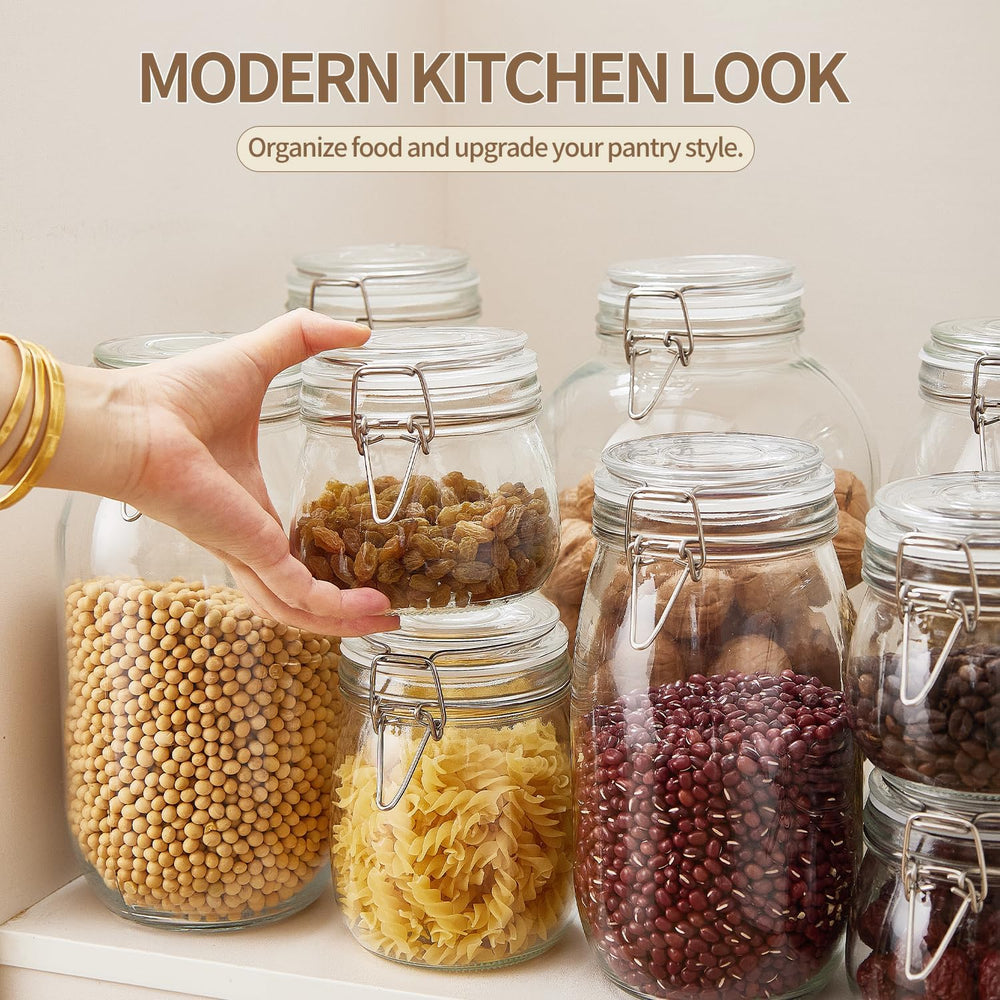 ODBCYWM 34oz Glass Food Storage Jars with Airtight Lids, Set of 4 – Clear Pre...