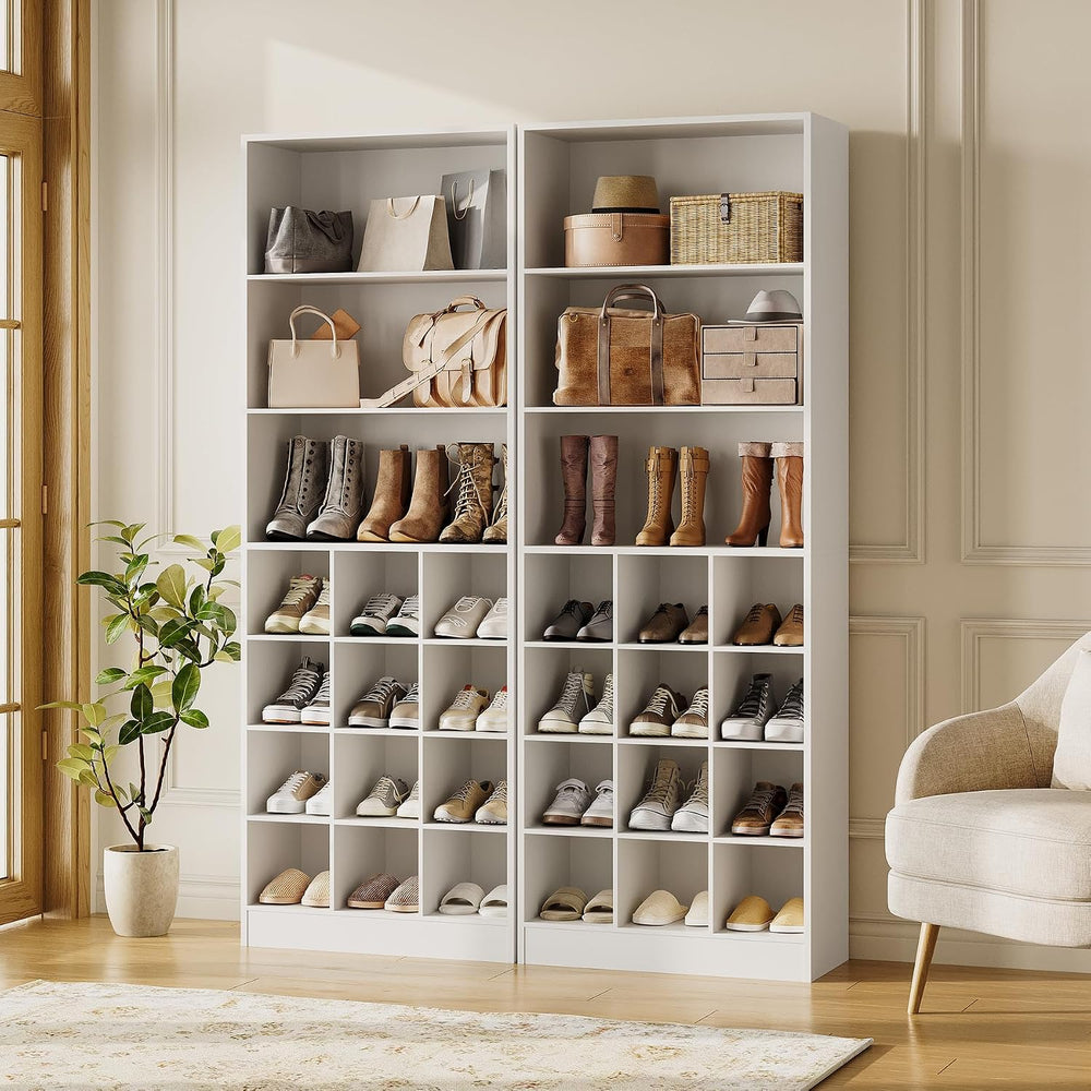 LITTLE TREE Tall Shoe Cabinet Storage, 7-Tier Wood Shoe Rack Organizer, Frees...