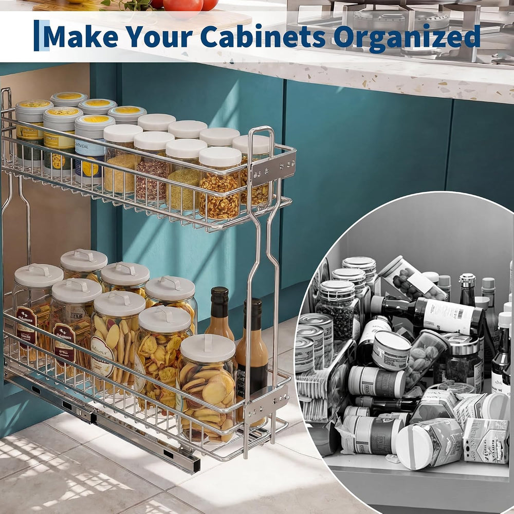 2-Tier Narrow Pull Out Cabinet Organizer, Slide Out Shelves,5.7"W x 17.7...