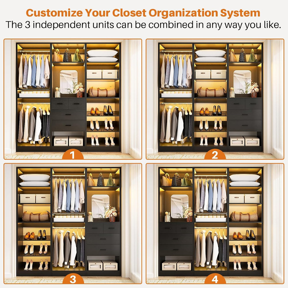 Unikito 75” Closet System with Drawers, 6.2FT Wood Closet Organizer with Hang...
