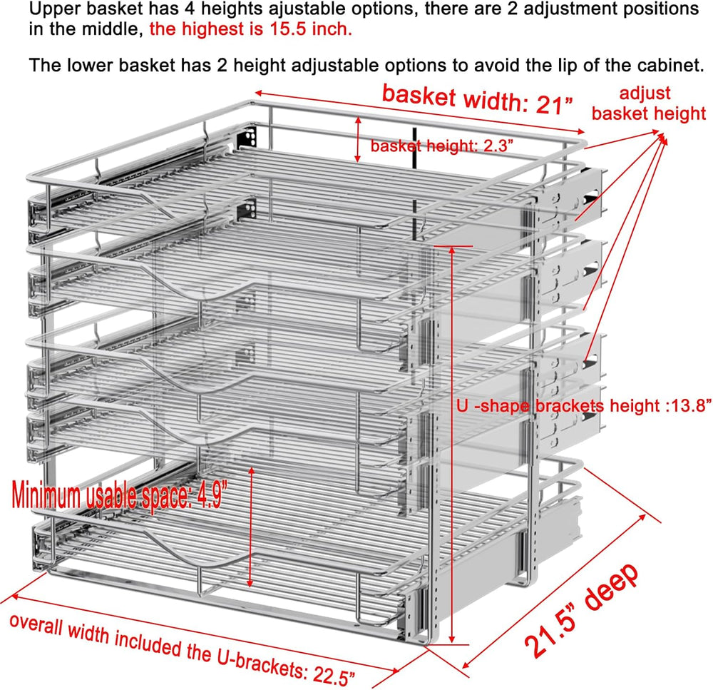 DINDON Pull Out Cabinet Organizer (22-1/2" W x 21-1/2"D), Cabinet P...