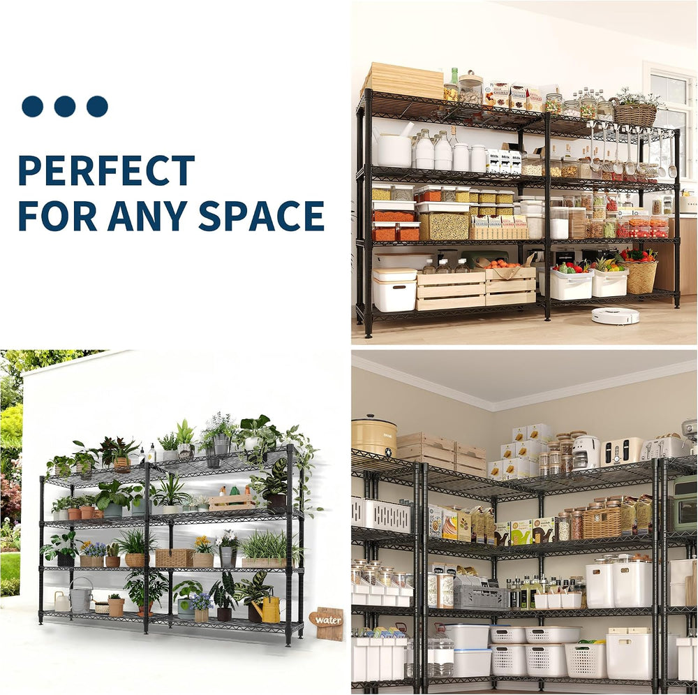 4-Tier Metal Storage Shelves, 70.8" W Heavy Duty Wire Shelving Unit